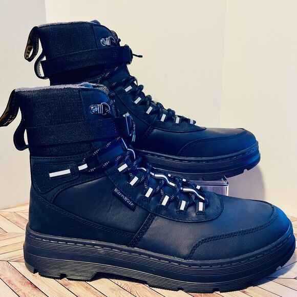 Dr Martens Combs Tech WX Leather Canvas Utility M 13 Black Warmwair Boots Rugged - Picture 2 of 9